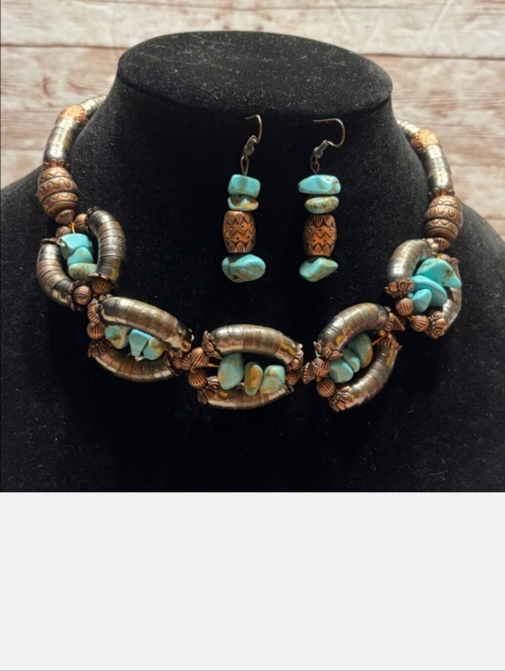 Handmade Turquoise Bead Statement Necklace and Earring Set